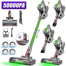 Adormii Steelstofzuiger Draadloos – 50000Pa Sterke Zuigkracht – 60 Min Accuduur – Anti-haarwikkel Vloerborstel – 4 HEPA-filters – 1,6 L Stofreservoir – Groene LED Stofdetectieverlichting – Goud — thumbnail 1