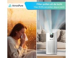 Luchtreiniger Wit HEPA 13 + Koolstoffilter - 24 Watt Vermogen - 98 m² Oppervlakte - Elektrisch - Voor Huisstof, Pollen En Geuren