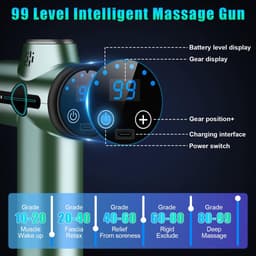 AQXONG Mini-spiermassagegeweer, ultrastil massagegeweer, 99 snelheden, 8 koppen, LCD-scherm, draagbare elektrische - ShopVlot — thumbnail 5