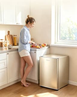 Eendeurs minikoelkast 29L alleen koelfunctie goudkleurig energielabel A geluidsniveau 38 dB voor studentenkamer kantoor en slaapkamer afmetingen 55*40*39 cm — thumbnail 1