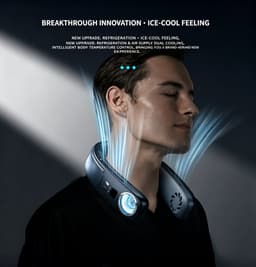 Nekventilator met TEC Koeling 4000mAh Zwart – Draagbare Bladloze Halsventilator met Halfgeleider Koeltechnologie, 3 Snelheden, LED Display en Sfeerverlichting – USB Oplaadbaar — thumbnail 2