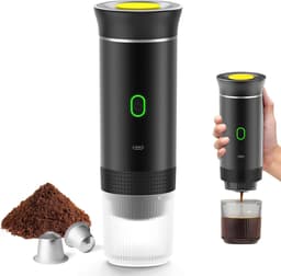 Draagbare Koffiemachine 3-in-1 Capsule – Nespresso & Dolce Gusto & Koffiepoeder Compatibel – USB-C Oplaadbaar 3×2500mAh Powerbank – 60ml Espressomachine Koffiezetapparaat Camping Auto Kantoor Reizen Trein – Zwart Snoerloos — thumbnail 1