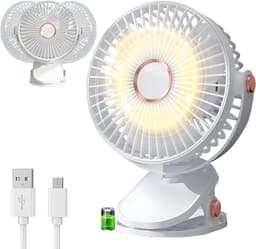 USB-bureauventilator, kleine bureauventilator met vijf snelheden, 360° draaibaar, met LED-verlichting, draagbare ventilator, geschikt voor kantoor, thuis, slaapkamer, auto, buitenkamperen, wit. — thumbnail 1