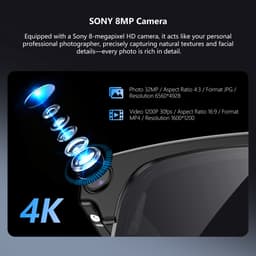 Blackview BV200 AI Smart Glasses - Slimme bril met camera - vertaalfunctie, muziek, Video Opname - Bluetooth 6.0 - Knop & Touchbediening - iOS/Android - Oplaadbaar - Lichtgewicht 44g - Zwart — thumbnail 4