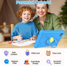 SnelShoppen - Kindertablet 10.1 inch Android 13 voor Kinderen, Schokbestendige Beschermhoes, 8 GB RAM, 128 GB ROM, 6000 mAh, Ouderlijk Toezicht, Dubbe — thumbnail 2