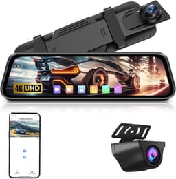 Dashcam voor auto - Zwart - 10 inch - IPS Touchscreen Spiegel met 64GB SD-kaart en Achteruitrijcamera - Met Nachtzicht en Parkeerhulp — thumbnail 1