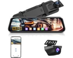 Dashcam voor auto - Zwart - 10 inch - IPS Touchscreen Spiegel met 64GB SD-kaart en Achteruitrijcamera - Met Nachtzicht en Parkeerhulp