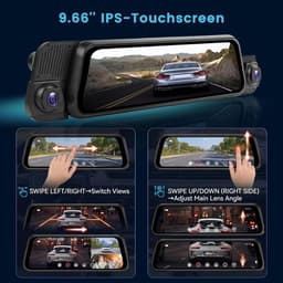 Dashcam voor auto - Zwart - 9,66 inch IPS-touchscreen - 4-kanaals spiegel dashcam met nachtzicht - Voor voertuigen met achteruitkijkspiegel — thumbnail 3