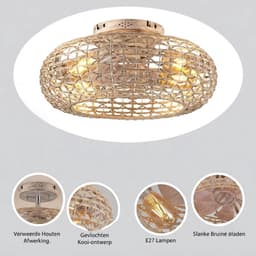 Lìon® Ventilator Plafond - Ventilator - Ventilator Staand Afstandsbediening - Naturaal - 50cm x 23cm x 50cm — thumbnail 5
