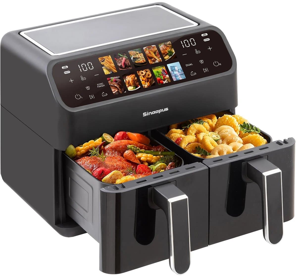 Zerova Dubbele Airfryer - Heteluchtfriteuse - Heteluchtoven - Oven - Bakoven - LED Touchscreen - 10 Programma’s - 2000W - Zwart — afbeelding 1