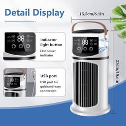Mini-airconditioning, torenventilator, stille USB-ventilator met 9 snelheden en lcd-display, ruimtebesparende koeling voor slaapkamer, kantoor, kleine ruimtes, mobiele tafelventilator — thumbnail 4