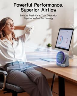 Bureauventilator, stille bureauventilator, mini USB-ventilator, 3600mAh oplaadbare batterij, 360° draaibaar, LED-display, geschikt voor slaapkamers, kantoren, camping, thuis, enz. - Zwart — thumbnail 5