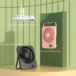 Handventilator - Tafelventilator - Draagbaar - Met LED-display - USB-oplaadbaar - Met inklapbare standaard - Geschikt voor thuis, kantoor, slaapkamer en op reis - Zwart — thumbnail 2