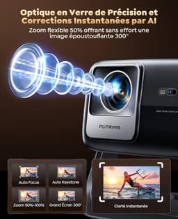 SnelShoppen - Beamer 4K Thuisbioscoop met Autofocus, 6D Trapeziumcorrectie, HDR10, WiFi, Bluetooth en Full HD 1080P voor Feest, Camping en Thuisgebrui — thumbnail 4