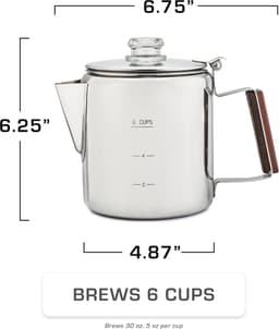 Koffiezetapparaten voor op de camping, kookplaat met percolator, koffiepot - GEEN aluminium of plastic [6 kopjes] — thumbnail 5