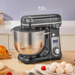 Keukenmachine 6L - 1200W - Staande Mixer - RVS Mengkom - 6 Snelheden + Pulse - LED Display - Inclusief Garde, Deeghaak & Platte Menghaak - Metaalgrijs — thumbnail 1