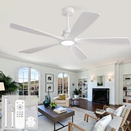 60 inch Witte Plafondventilator - Draadloze Afstandsbediening - 3 Kleurtemperaturen (CCT) - Dimbaar - 6 Snelheden met Geheugenfunctie - 5 Massief Houten Bladen met Versterkte Constructie — thumbnail 1