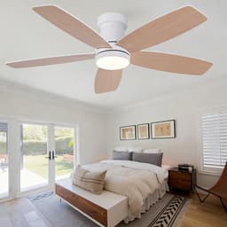 42 inch Plafondventilator - Verlichting - Afstandsbediening - 3CCT (instelbare kleurtemperatuur) - 6 snelheidsstanden met geheugen - 3 massief houten bladen - Tweekleurige afwerking (wit + natuurlijk hout) — thumbnail 2