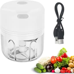 Mini Keuken Chopper - Elektrische Mixer - Snel Ingrediënten Snijden - Drie RVS Messen - 250 ml - Wit — thumbnail 1