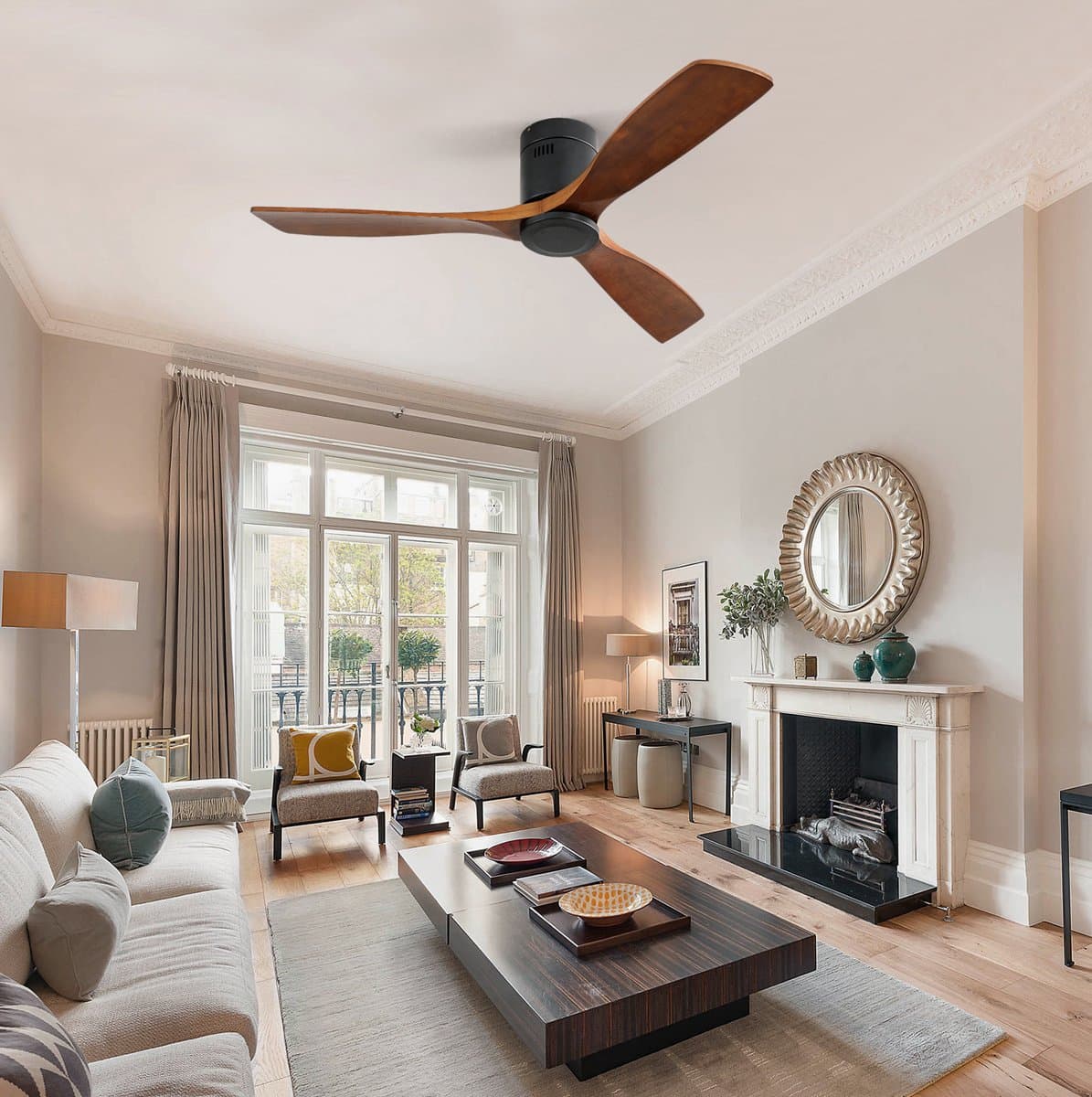 STILVORA Ventilator – Plafondventilator 132 Cm – Stille DC-Motor Met Omkeerfunctie – Metaal En Hout – Zwart – Zonder Verlichting — afbeelding 1