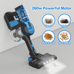 Zwarte Blauwe Snoerloze Steelstofzuiger 260 W, 23 kPa, LED Display, Zachte Rolborstel, HEPA-filter, 50 min Gebruiksduur, Draadloze Stofzuiger met Afneembare Accu, voor Harde Vloeren, Tapijt en Huisdieren — thumbnail 4