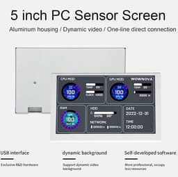 SnelShoppen - 5 Inch IPS USB Mini Scherm, Tweede Monitor voor Computerbehuizing met Temperatuurweergave, Type C Sub-Scherm met Beugel, 360 Graden Rota — thumbnail 2