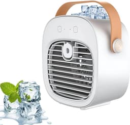 Mini airconditioner - Kleine airconditioner - Oplaadbare persoonlijke luchtkoeler - Mini airconditioner met drie snelheden - Mini watergekoelde luchtkoeler - Stille tafelventilator voor thuis, slaapkamer, op reis, op kantoor, binnen en buiten - Wit — thumbnail 1