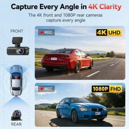 Namajunas – Dashcam voor auto voor en achter – 4K+1080P, WiFi, HDR nachtzicht -24-uurs bewaking– Dashcam voor auto full hd gps– G sensor, 170° groothoek, loop-opname, parkeerstand — thumbnail 2