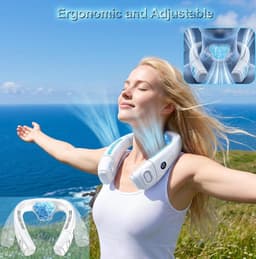 Draagbare nekventilator met grote ijskoelplaat, nekventilator, mobiele airconditioning, stil, 6000 mAh, USB-oplaadbaar, 360° koeling, luchtuitlaat achter, 3 koelstanden voor op reis, kantoor - wit — thumbnail 3