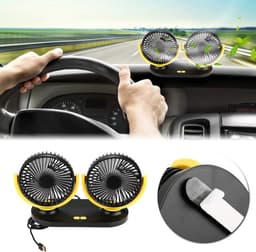 Auto Ventilator USB - Dubbele Autoventilator met 3 Snelheden - Verstelbare Koelventilator voor Auto Vrachtwagen Camper Caravan en Bureau — thumbnail 5