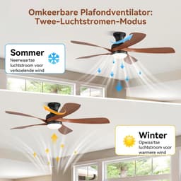 Plafondventilator Met Lamp - 5 ABS Bladen - Ø 132 cm - Dimbare lamp - Met Afstandsbediening - 6 ventilatorstanden - LED's Light - Zwart, walnootkleurig — thumbnail 3