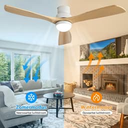 Plafondventilator Met Lamp - 3 Hout Bladen - Ø 52 inch - Dimbare lamp - Met Afstandsbediening - 3 kleurtemperaturen - Geluidsarme werking - LED's Light - Wit, Natuurlijke houtkleur — thumbnail 2