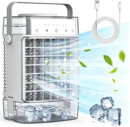 Draagbare airconditioners - verdampingskoeler - mini-airco met afstandsbediening - 4 windsnelheden, timer van 2-4-6 uur, 2 standen - kleurrijk nachtlampje - draagbare airco voor kamer, auto, slaapkamer, kantoor — thumbnail 1