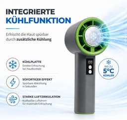 LISM-Handventilator met ingebouwde koelfunctie, tot 5°C; Mini handventilator met USB-C oplaadfunctie (grijs/groen) — thumbnail 2