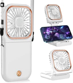 LISM-Draagbare nekventilator, mini stille handventilator, opvouwbaar, USB-oplaadbaar, met telefoonhouder en ventilator, Geschikt voor thuis, op kantoor, buitenreizen, handsfree nekventilator. — thumbnail 1