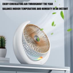 Oplaadbare bureaumventilator - USB tafelventilator met RGB licht - Stille kleine bureauventilator - 3 snelheden tafelventilator - RGB looplicht, bedraad en draadloos gebruik - Kunststof - 20×5×21cm - Geschikt voor kantoor en thuis - Goud — thumbnail 5