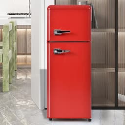 Koelkast Rood plastic 92 liter retro dubbeldeks koel vrieskast voor thuis en woonkamer — thumbnail 5