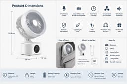 VHV-Oplaadbare Tafelventilator met Spraakbesturing - Stille Luchtcirculator met Timer - Bureau Ventilator met Lange Accuduur - Slimme USB Ventilator voor Slaapkamer en Kantoor — thumbnail 5
