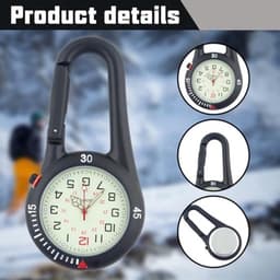 Pakket van 2 karabijnhaakhorloges, zakhorloge met karabijnhaakbevestiging, waterdichte karabijnhaakhorloges, zusterhorloge, lichtgevend analoog quartzhorloge, karabijnhaakhorloge voor fietsers, klimrugzak — thumbnail 3
