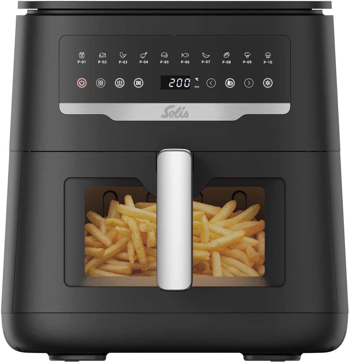 Solis Airfryer Uno - 7L Inhoud - Heteluchtfriteuse met Kijkvenster en Onderwarmte - 10 Programma's - 2200 W - PFAS-vrij - Zwart — afbeelding 1