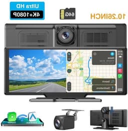Dashcam – Auto Camera – Multimediasysteem – Recorder – Achteruitrijcamera – 10,26 Inch IPS Touchscreen – 4K Voorcamera & 1080p Achtercamera – Draadloze CarPlay & Android Auto – 64GB Geheugenkaart — thumbnail 1
