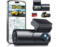 Dashcam Auto 4K Voor en Achter – 5GHz WiFi, GPS, Nachtzicht, 64GB SD-kaart, 170° Groothoek Camera