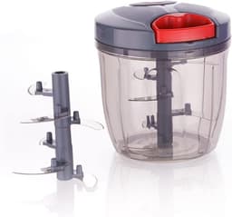 Handmatige Keukenmachine - Trekkoord Hakker - Snel Ingrediënten Snijden - Zes Roestvrijstalen Messen - 900 ml Inhoud - Grijs — thumbnail 5