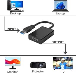 USB naar HDMI Adapter - Externe Grafische Kaart Converter - Scherm Uitbreiden - Ondersteunt 1080p Resolutie - 1 Poort - Zwart — thumbnail 4