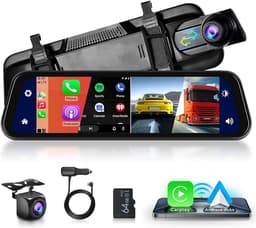 Spiegel Dashcam Carplay Draadloze Android Auto Bluetooth 24,5 cm (9,66 inch) IPS Touchscreen Voorcamera Achteruitrijcamera Waterdicht Nachtzicht WDR Auto Achteruitkijkspiegel Parkeermonitor — thumbnail 1