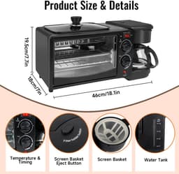 Joorly Magnetron - 3-in-1 Multifunctioneel - Mini Oven 9L - Koffiezetapparaat - 600 ml Koffiekan – Broodrooster – Compact Keukenapparaat – Zwart — thumbnail 5