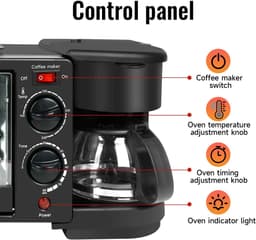 Casa Living Ontbijtstation - 3-in-1 Ontbijtmaker - Koffiezetapparaat, 9L Oven & Koekenpan - Compact Design - 1050W - Zwart — thumbnail 3