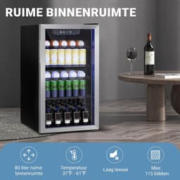 Drankkoeler - Mini koelkast - Dranken Koelen - Stille werking - 80L Capaciteit - Zilver — thumbnail 4