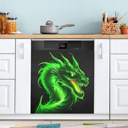 Vaatwasser Magneet Covers - Keuken Decor - Keuken Opfrissen - Eenvoudig Verwijderbaar - 23 x 26 Inch - Groene Vuur Draak — thumbnail 1