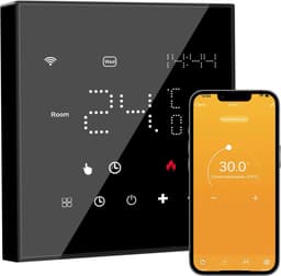 Slimme Thermostaat - Verwarming Regelaar - Verwarming Instellen - App & Voice Bediening - 86 x 86 mm - Zwart — thumbnail 1